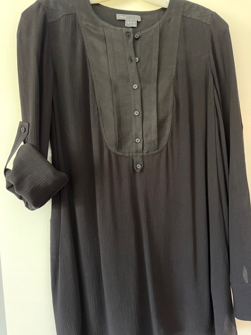 Vince Black Long-Sleeve Button Front Blouse